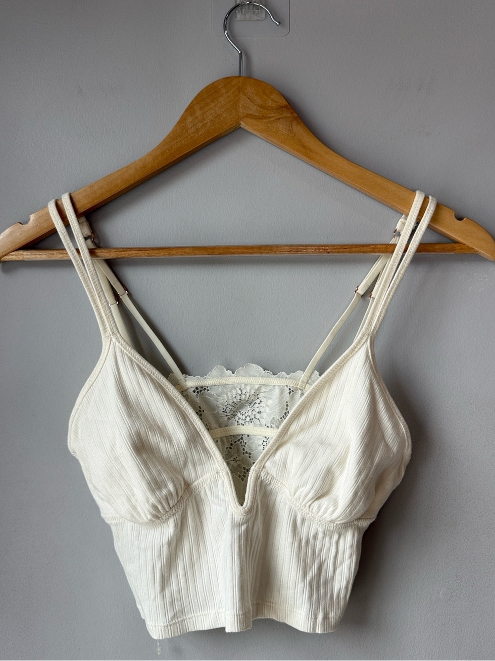 NWOT aerie Soft Girl Crop Ribbed Lace Back Top Bralette